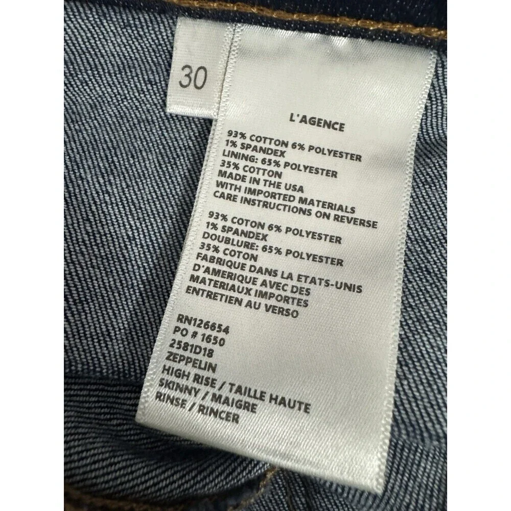 L’agence Zeppelin High Rise Skinny Jeans In Rinse Wash Size 30